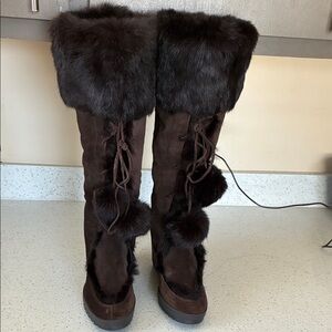 Coach Dark Brown Fur-Trimmed Boots